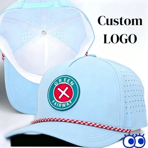 New Fashion Custom PVC Patch Logo 5 Panel Waterproof Polyester Sport Golf <b>Hat</b>,Laser Cut Perforated Dad Gorras,Rope Baseball Cap - Product Image 1