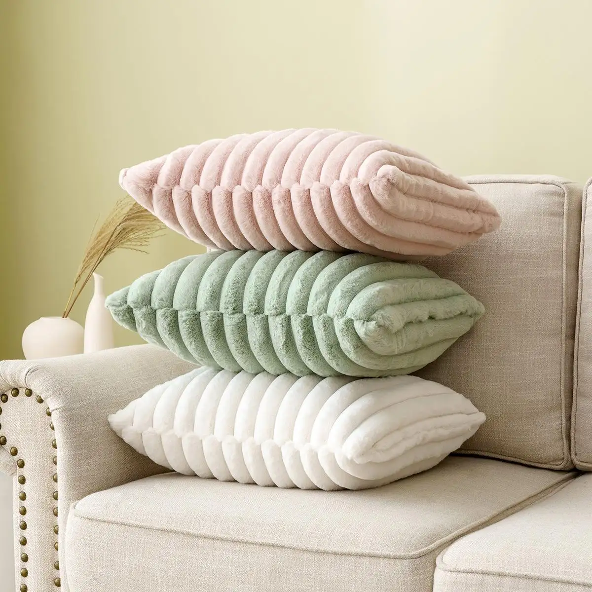 Wholesale Corduroy Stripe Cushion Cover Plush Pillowcases 18x18 Inch Plain Decorative Throw Pillow Covers