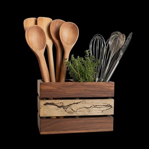 Organisateur de couverts en bois le plus vendu avec support carré décoratif pour ustensiles de cuisine à domicile – En promotion - Product Image 2
