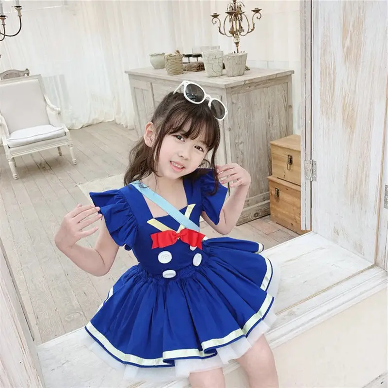 夏の新しい女の子のスーツユニフォーム気質プリンセストップとスカートブルーの子供服セット