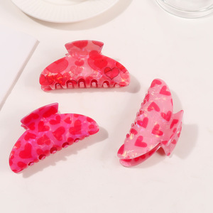 Pinces à cheveux à motif cœur rose, style doux, accessoires pour cheveux pour femmes, 10 cm, plastique de haute qualité, pour la Saint-Valentin - Product Image 1