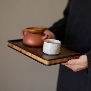 Antique tin bamboo rock dry <b>tea</b> <b>tray</b>, teapot stand, <b>tea</b> set accessory - Product Image 3