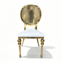 Chaise de mariage de luxe en acier inoxydable doré, dossier rond, chaise de banquet pour hôtel, restaurant
