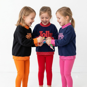 Felpa con Collo Alto per Bambini con Monogramma, Patchwork a Pois, Manica Lunga per Bambine, Pullover con Collo Alto - Product Image 2