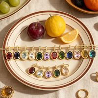 Pendentif ovale personnalisé avec 12 pierres de naissance, en acier inoxydable, incrustation géométrique de zircone cubique, placage sous vide, accessoires DIY