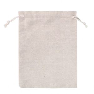 Sacs cadeaux en coton et lin à cordon personnalisés avec logo, imprimés par transfert thermique, en mousseline naturelle écologique, couleur personnalisée - Product Image 2