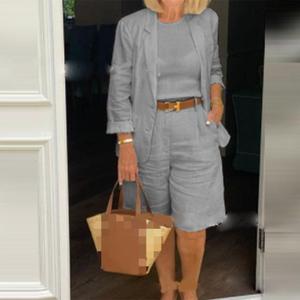 Abbigliamento Donna all'Ingrosso, Set 2 Pezzi Primaverile e Autunnale in Lino e Cotone, Top a Maniche Lunghe e Pantaloncini - Product Image 3