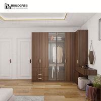 Armoire autoportante moderne en bois grainé d'Australie avec porte vitrée, panneau résistant à l'humidité, rangement modulaire multi-zones pour chambre et salle à manger
