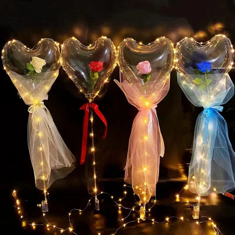 Valentines Day Heart LED Rose Bobo Balloon Party Bouquet