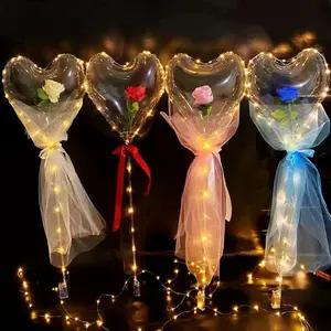 Valentines day heart LED rose bobo balloon glow party bouquet balloons bobo ball