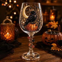 Collection de verres à vin d'Halloween : Lot de verres à pied festifs et effrayants avec motifs sorcière, fantôme et citrouille – Décoration gothique pour fête d'Halloween
