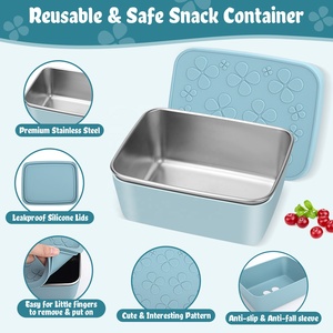 Boîte à bento en acier inoxydable sans BPA, conteneur repas portable à compartiment unique avec couvercle en silicone pour stockage au réfrigérateur - Product Image 2