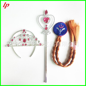 Frozen Crown <b>Magic</b> Wand Blue Diamond Heart Tiara Wig Braid 3-Piece <b>Set</b> For Girls Costume Props LPP4656 - Product Image 3