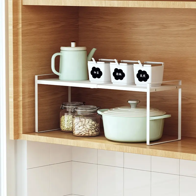 Stackable Telescopic board surface layered cupboard expandable storage rack kitchen cabinets