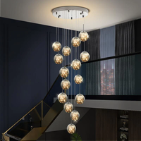Lustre moderne en verre soufflé, finition chromée en acier inoxydable, gris fumé, luminaires suspendus décoratifs pour escaliers domestiques