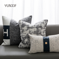 Cojín de sofá con patrón geométrico blanco y negro de lujo ligero, almohada de casa de alta calidad para sala de estar y cama, modelo Curry