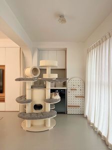 Modern Gray <b>Cat</b> <b>Tree</b> <b>Scratching</b> <b>Post</b> Tower Climbing Frame <b>Cat</b> Condo Indoor Wooden <b>Cat</b> Furniture - Product Image 6