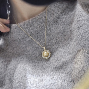 Pendentif en perles d'or riche et prospère 11-12 mm Argent pur incrusté d'or brillant riche Livré avec une chaîne en argent Collier de perles - Product Image 3