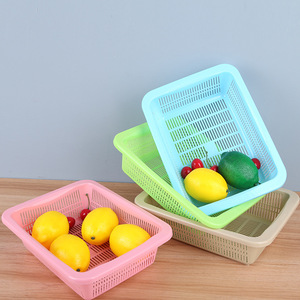 Cesta de drenaje rectangular hueca de plástico para frutas y verduras, para fregadero de cocina, reutilizable, cuadrada, multicolor - Product Image 1