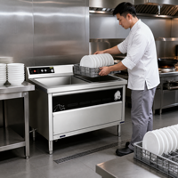 Lave-vaisselle ultrasonique commercial entièrement automatique avec stérilisation pour restaurant, hôtel, cantine