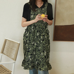 Seersucker Floral Apron Fashion Green Oil Resistant All Cotton Daily Use Kitchen Gardening - Product Image 2