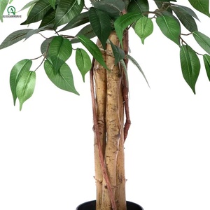 Feuilles artificielles en soie, arbre de <span class=keywords><strong>ficus</strong></span> vert en plastique, <span class=keywords><strong>pot</strong></span> noir pour anniversaire, aspect naturel, décoration pour la maison, mariage, fête, bureau, café - Product Image 5