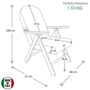 Fauteuil Campania avec dossier inclinable à 4 positions, structure en bois de hêtre avec accoudoirs, 60x67x106 cm, mobilier de jardin - Product Image 2