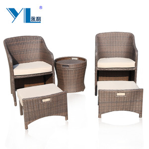 5 pièces en résine en osier <span class=keywords><strong>petit</strong></span> espace mobilier d'extérieur PE rotin patio ensemble bistro avec fauteuil table d'appoint tabouret pour <span class=keywords><strong>balcon</strong></span> - Product Image 5