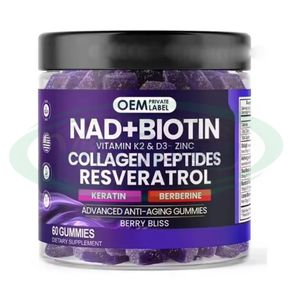 VitaSpring NAD+ Resveratrol Berberina Biotina Suplemento para Cabello, Piel y Uñas Colágeno Queratina Zinc Vitamina K2 y <span class=keywords><strong>D3</strong></span> Gomitas de NAD - Product Image 1