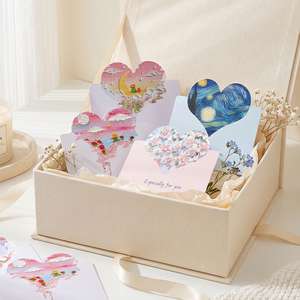 Biglietto d'auguri 3D a tema Cuore in stile pittura a olio, stampato a quattro colori, con Piccolo Principe, Notte Stellata, Fiori di Ciliegio e Montagna - Product Image 4