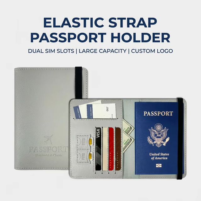 Custom Logo Elastic Strap PU Leather Passport Holder Cover with Dual SIM Card Slots Large Capacity Travel Wallet Organizer