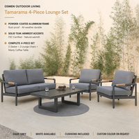 Ensemble de salon extérieur moderne en aluminium OSMEN Tamarama, 4 pièces, avec canapé 2 places et table basse pour patio et jardin