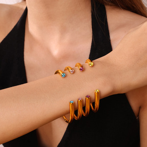 Brazalete Abierto de Aleación de Zinc con Gemas Multicolores Estilo Europeo Americano, Joyería de Fiesta para Mujer con Cristales y Diamantes de Imitación - Product Image 4