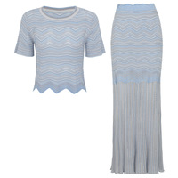 Ensemble tricoté ajusté pour femme, col rond, manches courtes, haut à col rond et jupe plissée taille haute élégante, pour le quotidien et le bureau