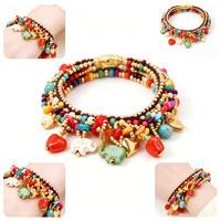 Ensemble de bracelets bohèmes perlés pour femmes avec pendentifs éléphant, bracelets superposés colorés pour anniversaire