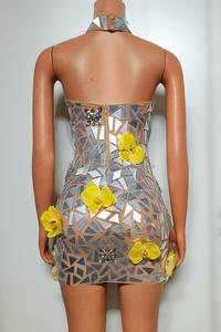 Jing Shui Lentille Laser Fleur Cou Serré Suspendu Dos Ouvert Robe Courte <span class=keywords><strong>Jazz</strong></span> Fête D'anniversaire Discothèque Bar Performance Vêtements - Product Image 2