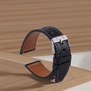 Bracelet de <span class=keywords><strong>montre</strong></span> classique en cuir PU marron noir à dégagement rapide universel 20mm 22mm bracelet de <span class=keywords><strong>montre</strong></span> en cuir microfibre plat avec lignes - Product Image 2