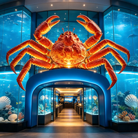 Estatua de Cangrejo Gigante de Fibra de Vidrio Personalizada con Iluminación LED, Escultura de Animal Marino para Entrada de Restaurante o Exhibición en Centro Comercial