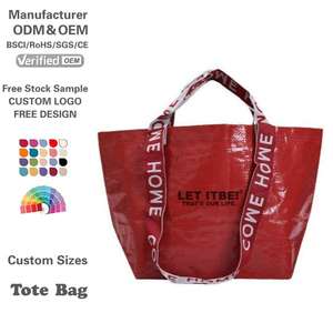 Tas Belanja Besar Laminasi Promosi Tahan Air Bahan PP Woven Custom Reusable Warna Merah untuk Aktivitas Komersial Merek - Product Image 1
