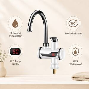 <span class=keywords><strong>Robinet</strong></span> d'eau chaude électrique sans réservoir 3000W, col de cygne chromé à haut arc, affichage noir encastré, installation à <span class=keywords><strong>écrou</strong></span> à oreilles, corps blanc - Product Image 3