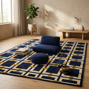 Alfombra Moderna Geométrica Azul Marino Rectangular Antideslizante con Diseño de Pelo Medio para Sala de Estar - Product Image 6