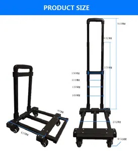 Tianyu Compact Léger Pliable Camion De Main Noir Construction Solide Extensible Chariot À Bagages Pliable