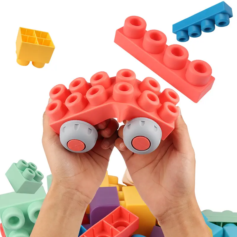 Mainan edukasi bayi blok susun karet lembut untuk anak-anak mainan belajar bayi