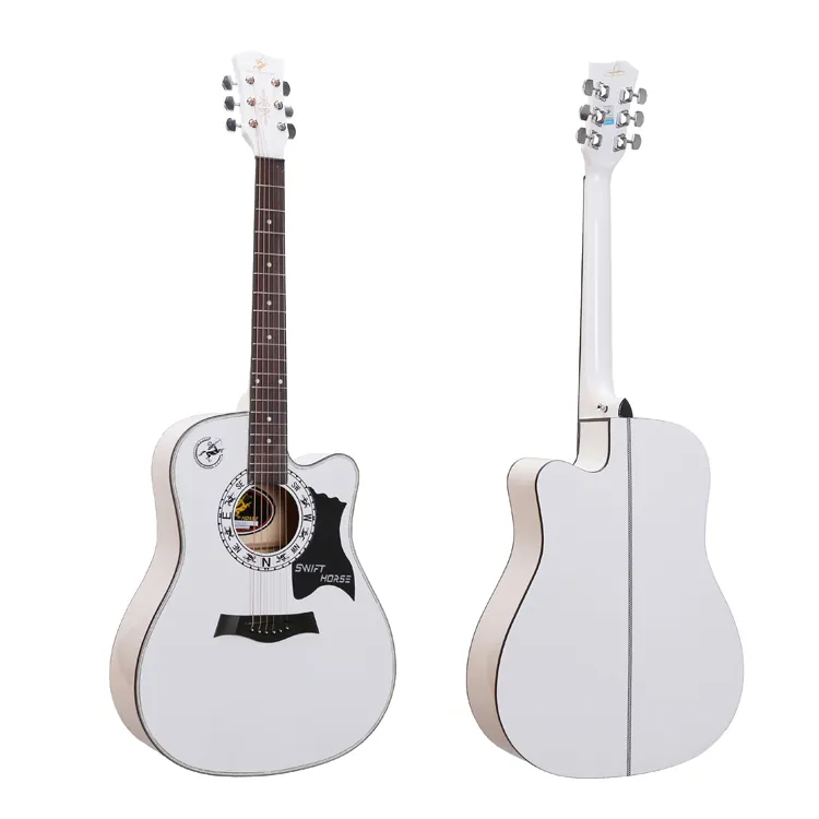 New Design China Made Professional Guitar High Quality Sound Audio Guitar Acoustic 41 inch Cutaway White Color Acoustic Guitars