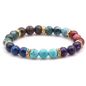 Hot Sale 7 Chakra Beaded Bracelet 3 Beads Emperor Stone Rainbow Yoga Bracelet Copper For Women