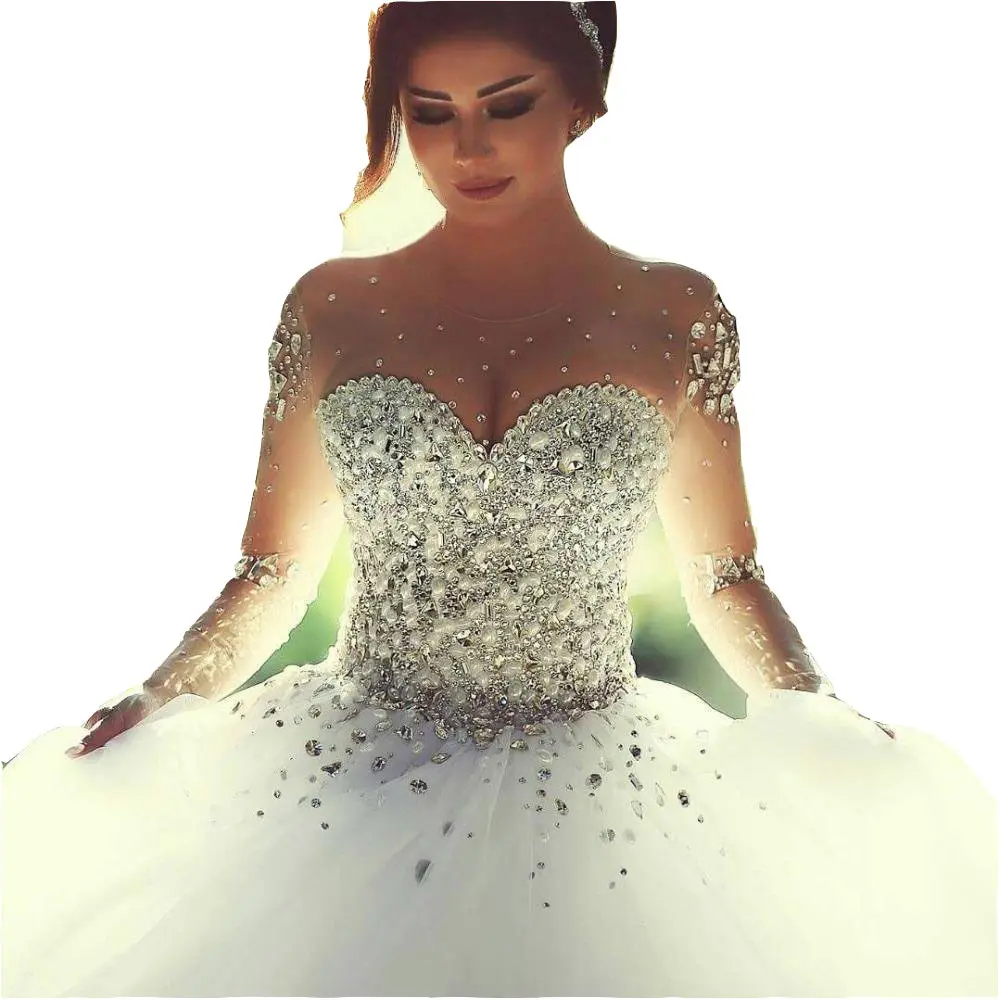 Vestido De Novia largo De encaje con diamantes, Novia, Novia, 2019