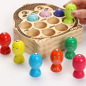 COMMIKI Preschool Fine Motor Skill Learning Hand Eye Coordination Fishing Toy Penguin Wooden Fishing Game Magnetic Fishing Toy