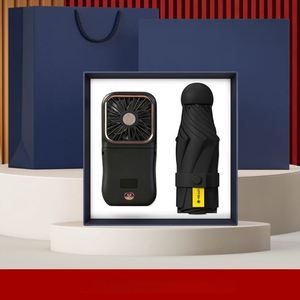 Boîte cadeau d'affaires de luxe personnalisée avec parapluie 2-en-1 et ventilateur portable, papier artisanal imprimé UV pour promotions et occasions - Product Image 2