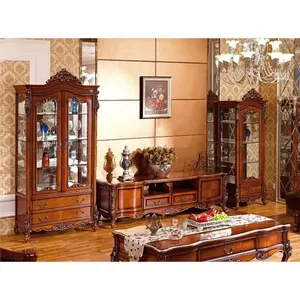 Amerikan klasik oturma odası mobilya seti ahşap vitrin ve TV standı