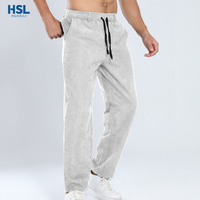 Pantalon décontracté en velours côtelé léger pour homme, coupe droite, taille mi-haute, avec cordon élastique, style vintage doux et poches latérales